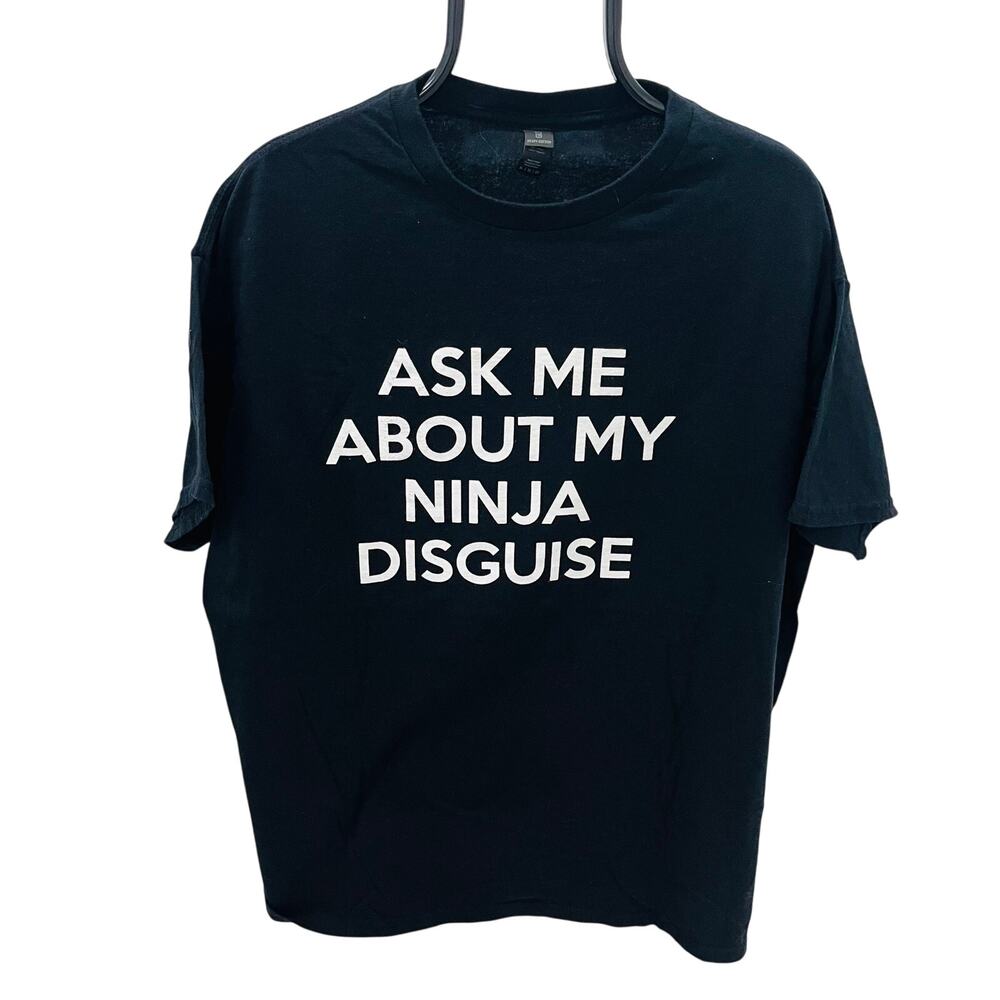 Ask Me About My Ninja Disguise T Shirt Mens XL Black Funny Flip Up Costume